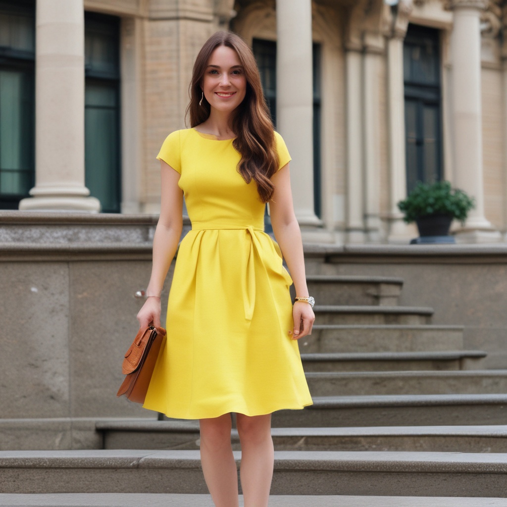 Bright yellow fit and flare dress