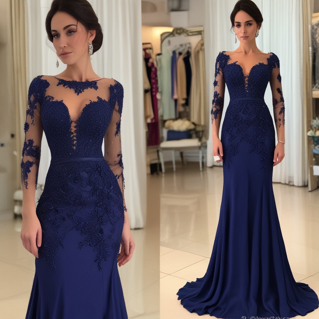 Navy blue evening gown with lace